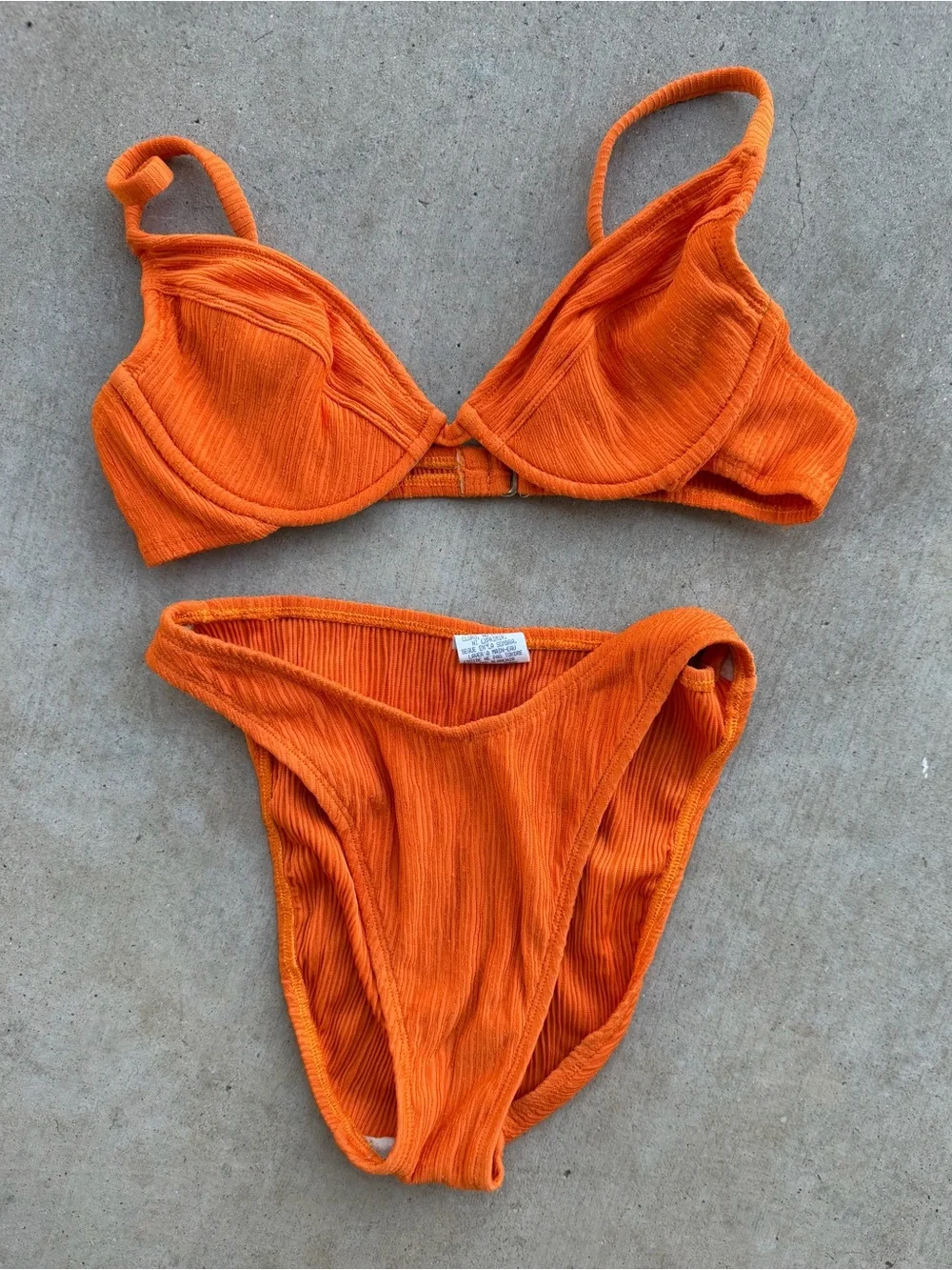 Orange Ribbed Bikini Set